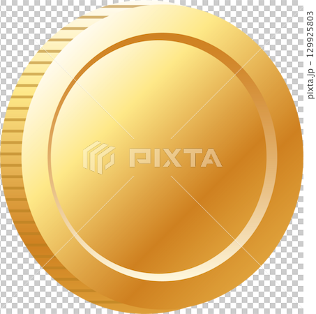 A gleaming golden coin, promising wealth and success, glistens against a dark background. 129925803