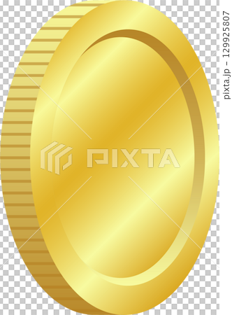 A gleaming gold coin presented at an angle, showcasing its intricate design and shining surface. 129925807