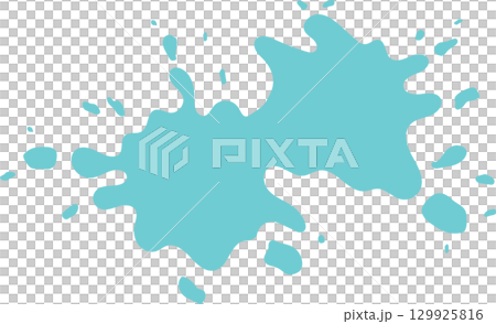A light blue splash of liquid expands against a stark black background, dynamic and abstract. 129925816