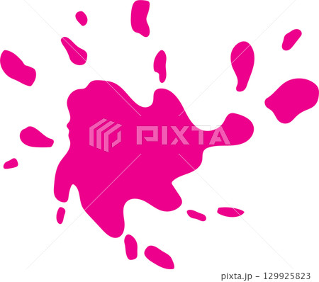 A vivid splash of deep pink paint is presented on a stark black backdrop, creating a vibrant contrast. A vivid splash of deep pink paint is presented on a stark black backdrop, creating a vibrant contrast. 129925823
