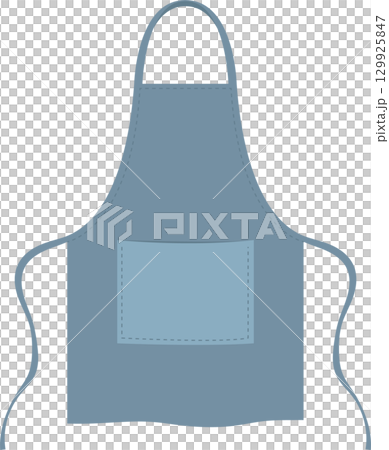A light blue apron with a pocket stands ready, symbolizing culinary arts and home cooking. 129925847