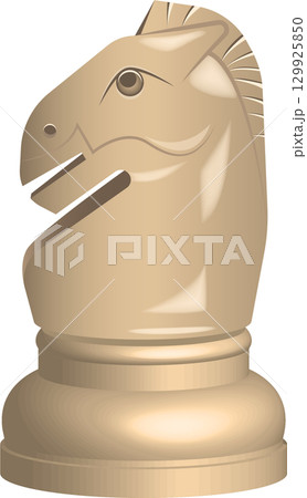 Ivory-colored chess piece of a knight with fine details showing mane and eye. Game concept. Ivory-colored chess piece of a knight with fine details showing mane and eye. Game concept. 129925850