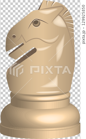 Ivory-colored chess piece of a knight with fine details showing mane and eye. Game concept. Ivory-colored chess piece of a knight with fine details showing mane and eye. Game concept. 129925850