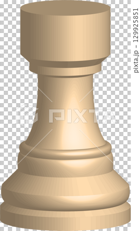 Ivory-colored rook chess piece isolated on a black background showcases its form and structure. 129925851
