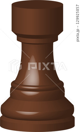Brown chess rook piece with cylindrical top and stepped base against a black background. Brown chess rook piece with cylindrical top and stepped base against a black background. 129925857
