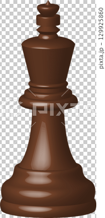 A chocolate-colored chess king piece with a glossy surface, isolated on a dark background. 129925860