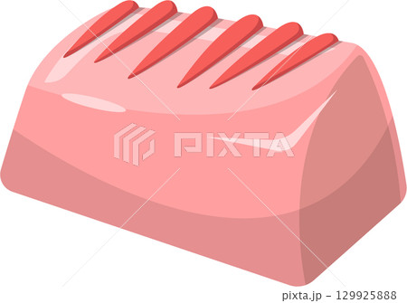 A pink candy with grooves on top. Sweet treat, confectionery. Great for candy stores and parties. 129925888