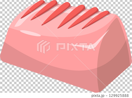 A pink candy with grooves on top. Sweet treat, confectionery. Great for candy stores and parties. 129925888
