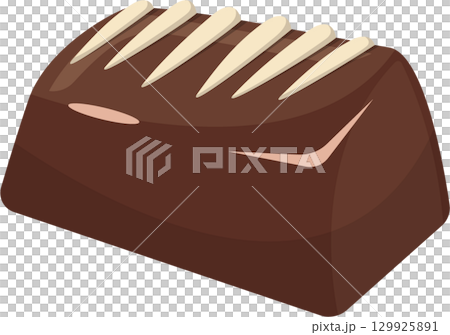 A decadent brown chocolate treat with decorative white toppings isolated on a black background. A decadent brown chocolate treat with decorative white toppings isolated on a black background. 129925891