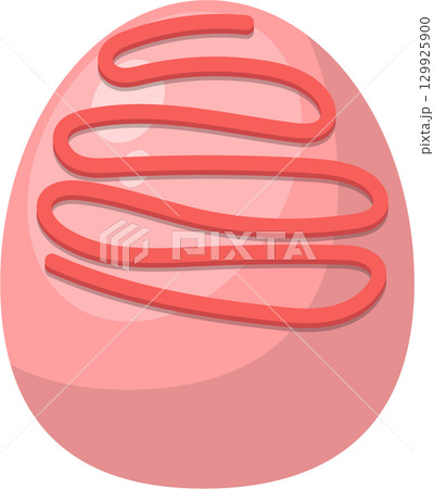 Stylized illustration of a pink cellular structure with a red, winding, internal component. 129925900