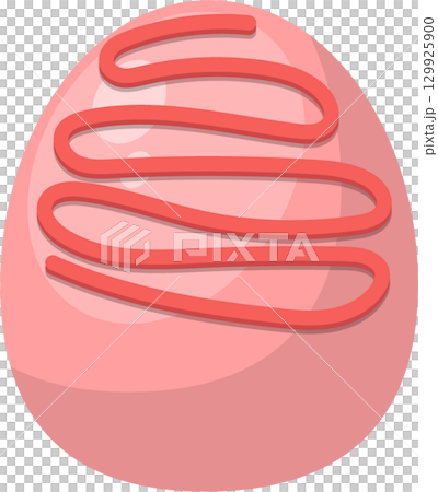 Stylized illustration of a pink cellular structure with a red, winding, internal component. 129925900