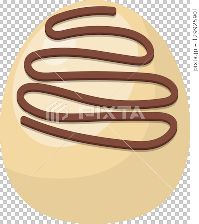 Cartoon illustration of a frosted pastry with a chocolate drizzle decoration on a light backdrop. Cartoon illustration of a frosted pastry with a chocolate drizzle decoration on a light backdrop. 129925901