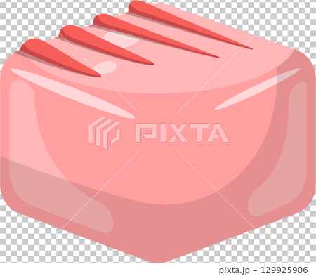 A pink dessert, perhaps cake or candy, features red segments on top, rendered in a cartoon style. 129925906