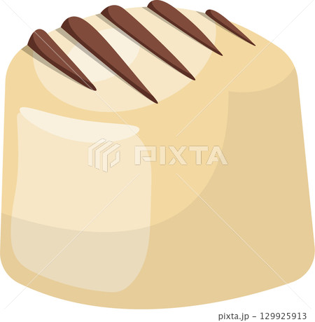 Delicious-looking creamy sweet treat with a striped pattern topping on a neutral background. 129925913
