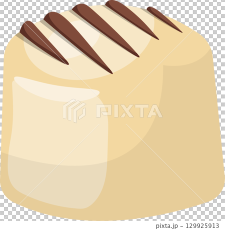 Delicious-looking creamy sweet treat with a striped pattern topping on a neutral background. 129925913