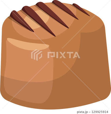 A cartoon illustration of a small, rectangular bread loaf with brown stripes across the top. 129925914
