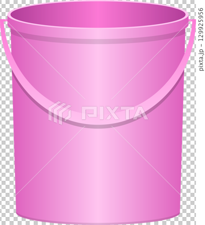 A pink bucket stands ready for use, its smooth surface and sturdy handle promising functionality. 129925956