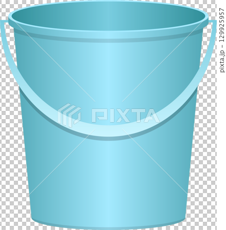A light blue bucket with a handle is centered on a black backdrop, cartoon style rendering. 129925957