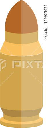 A stylized cartoon depiction of a bullet, commonly used in firearms, against a white background. 129925972