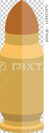 A stylized cartoon depiction of a bullet, commonly used in firearms, against a white background. 129925972