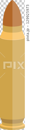 Golden cartridge graphic. A bullet is shown on a dark background, simple vector illustration. 129925973