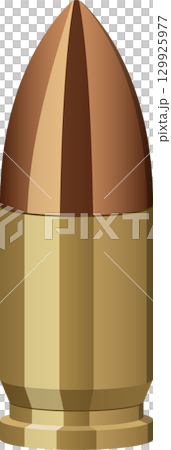 Ammunition round: cartridge with a copper bullet and a brass casing, symbolizing firearm power. 129925977