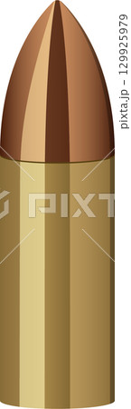 A close-up illustration of a bullet with a copper jacket and a gold-colored casing is shown here. 129925979