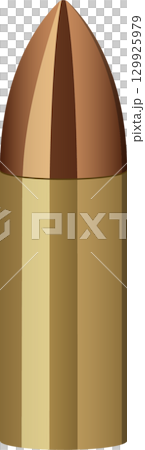 A close-up illustration of a bullet with a copper jacket and a gold-colored casing is shown here. 129925979
