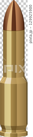 Gold bullet for a pistol, isolated on black, with a brown tip and a metallic sheen. Gold bullet for a pistol, isolated on black, with a brown tip and a metallic sheen. 129925980