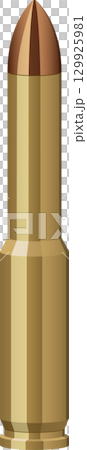 Illustration of a bullet, featuring a metallic gold casing and brown rounded projectile tip. 129925981