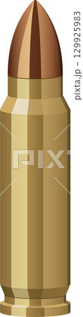 Ammunition illustration: bullet with metallic casing, round-nose design, and flat base. Ammunition illustration: bullet with metallic casing, round-nose design, and flat base. 129925983