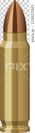 Ammunition illustration: bullet with metallic casing, round-nose design, and flat base. Ammunition illustration: bullet with metallic casing, round-nose design, and flat base. 129925983