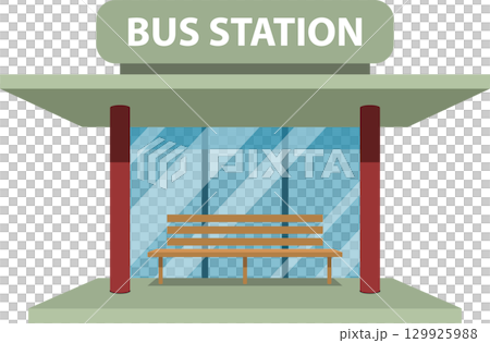 A bus station shelter with a bench inside, providing a place to wait for transportation. 129925988