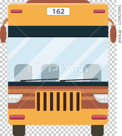 Illustration of a yellow transit bus with a number designation for transportation and commuting. 129925991