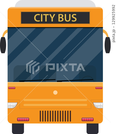 A cheerful yellow city bus is ready to transport passengers on its daily routes around town. 129925992