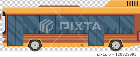 Side view of a cartoon-style passenger bus, showcasing its streamlined design and large windows. Side view of a cartoon-style passenger bus, showcasing its streamlined design and large windows. 129925993
