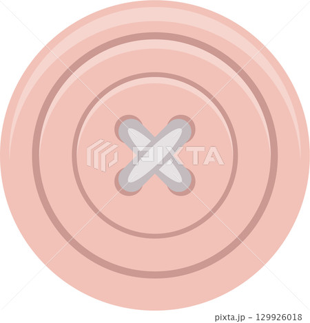 A simple, round, light pink button with four holes stitched with a light gray thread. 129926018