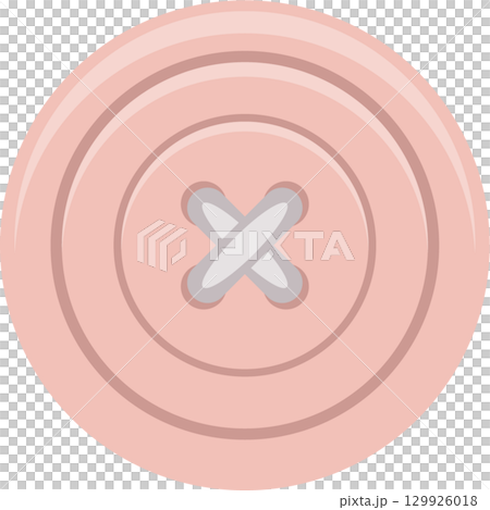 A simple, round, light pink button with four holes stitched with a light gray thread. A simple, round, light pink button with four holes stitched with a light gray thread. 129926018