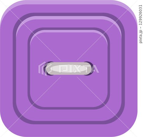 A violet, square-shaped button with rounded corners, features a central, single, horizontal slot. A violet, square-shaped button with rounded corners, features a central, single, horizontal slot. 129926031
