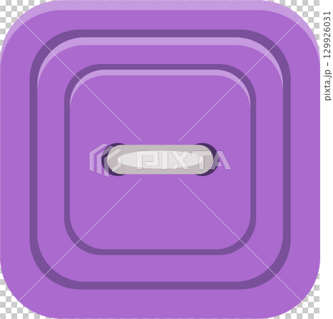 A violet, square-shaped button with rounded corners, features a central, single, horizontal slot. A violet, square-shaped button with rounded corners, features a central, single, horizontal slot. 129926031