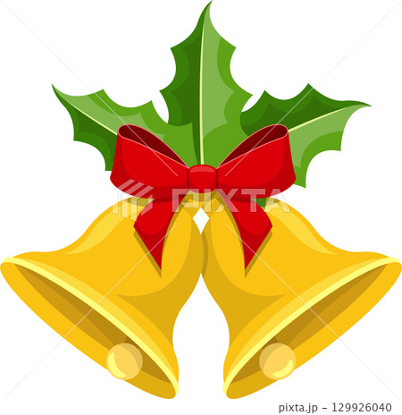 Festive Christmas bells adorned with holly leaves and a vibrant red bow, holiday cheer! Festive Christmas bells adorned with holly leaves and a vibrant red bow, holiday cheer! 129926040