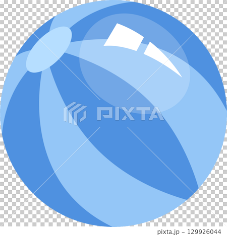 A bright blue inflatable ball with white markings floats against a dark background. Summer fun. A bright blue inflatable ball with white markings floats against a dark background. Summer fun. 129926044