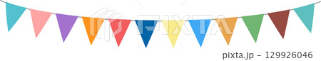 Festive bunting: a string of colorful triangular flags creating a celebratory atmosphere. Festive bunting: a string of colorful triangular flags creating a celebratory atmosphere. 129926046