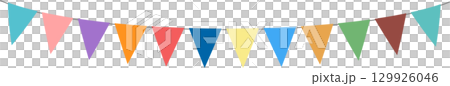 Festive bunting: a string of colorful triangular flags creating a celebratory atmosphere. 129926046