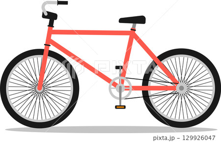 Isolated Pink or red bicycle on transparent background side view,  no people. Vehicle for exercise and recreation. 129926047