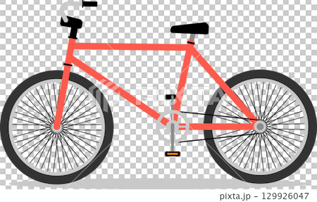 Isolated Pink or red bicycle on transparent background side view,  no people. Vehicle for exercise and recreation. 129926047