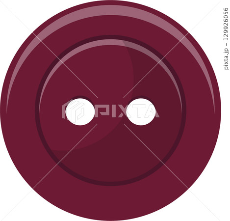 Burgundy button with two holes, suitable for sewing onto clothing. Elegant and functional fastener 129926056