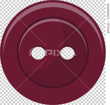 Burgundy button with two holes, suitable for sewing onto clothing. Elegant and functional fastener 129926056