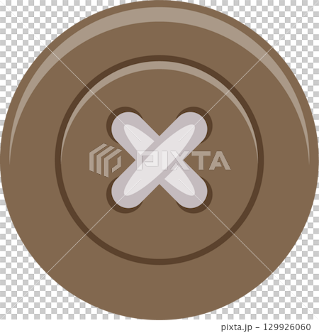 A taupe button with an off-white, crossed thread detail sits on a solid black background. A taupe button with an off-white, crossed thread detail sits on a solid black background. 129926060