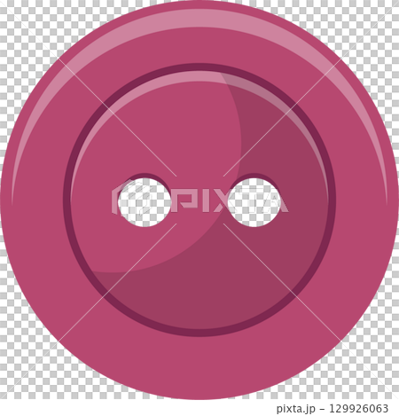 A pink, two-hole sew-through button used in garment making and craft projects is displayed. A pink, two-hole sew-through button used in garment making and craft projects is displayed. 129926063